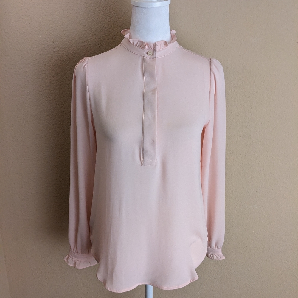 LOFT petite ruffle neck blouse, size XXSP